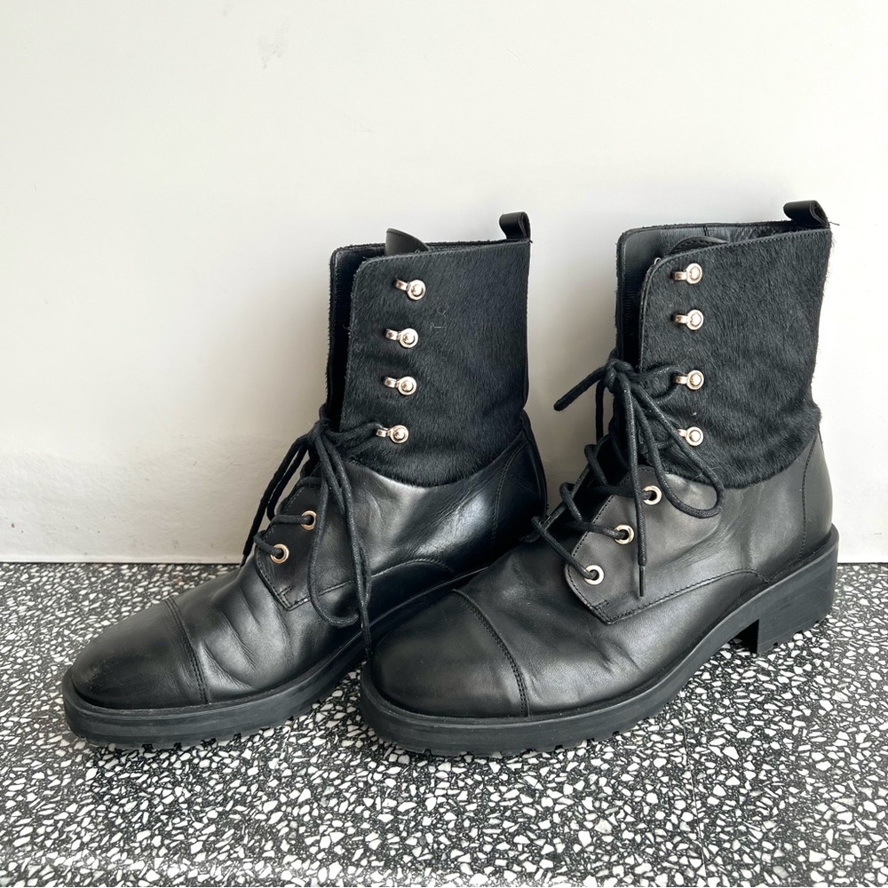Massimo Dutti Black Leather Combat Boots Size 41